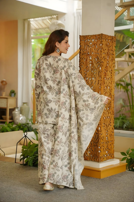 Amazing Cream Digital Printed Cambric Cotton Punjabi Patiala Suit with Dupatta for Women