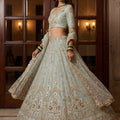 Glorious Sea Green Embroidered Wedding Wear Lehenga Choli with Net Dupatta