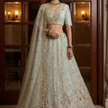 Glorious Sea Green Embroidered Wedding Wear Lehenga Choli with Net Dupatta