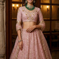 Stunning Pink Embroidered Wedding Wear Lehenga Choli with Net Dupatta