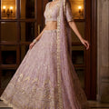 Amazing Lavender Embroidered Wedding Wear Lehenga Choli with Net Dupatta