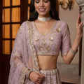 Amazing Lavender Embroidered Wedding Wear Lehenga Choli with Net Dupatta