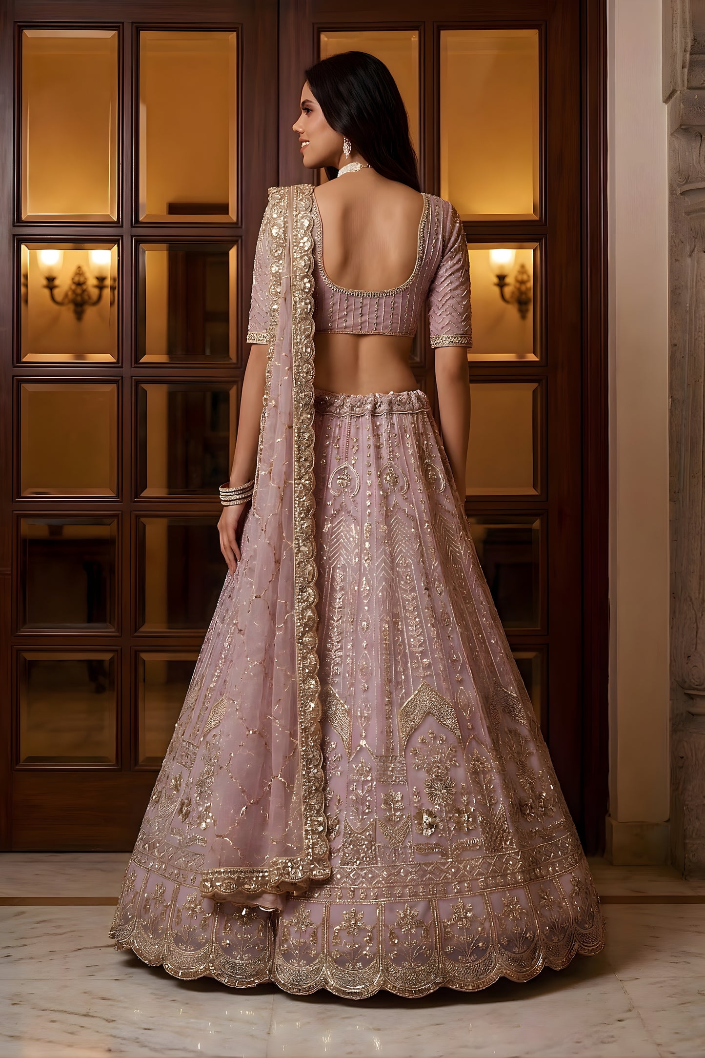 Amazing Lavender Embroidered Wedding Wear Lehenga Choli with Net Dupatta