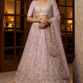Amazing Lavender Embroidered Wedding Wear Lehenga Choli with Net Dupatta