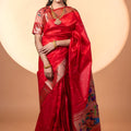 Red Paithani Silk Saree with Golden Zari Border Designer Pallu