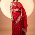 Red Paithani Silk Saree with Golden Zari Border Designer Pallu
