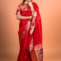 Red Paithani Silk Saree with Golden Zari Border Designer Pallu