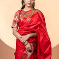 Red Paithani Silk Saree with Golden Zari Border Designer Pallu