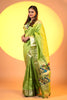 Parrot Green Paithani Silk Saree with Golden Zari Border Floral Pallu