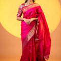Rani Pink Paithani Silk Saree with Golden Zari Border Rich Designer Pallu