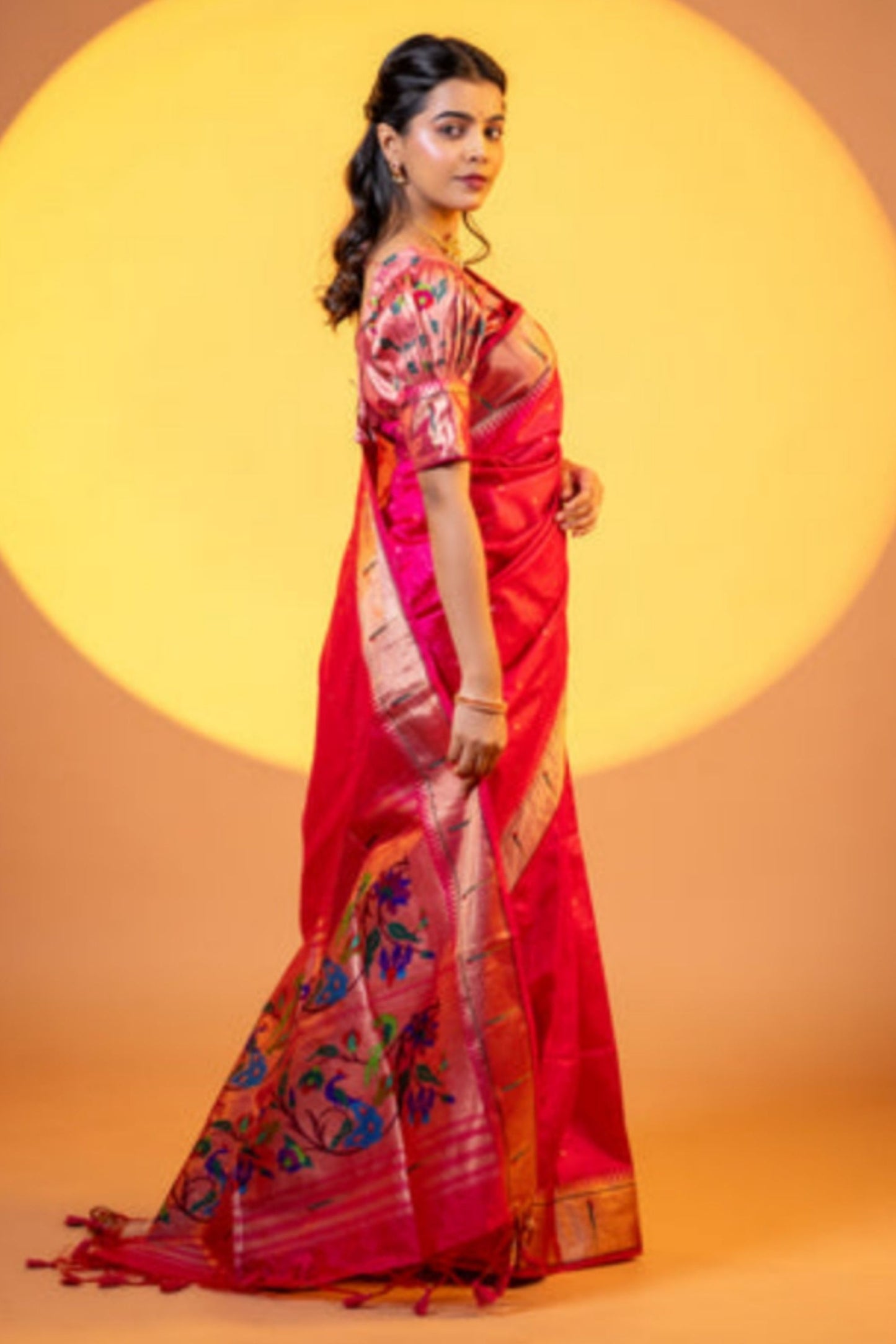Rani Pink Paithani Silk Saree with Golden Zari Border Rich Designer Pallu