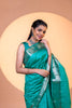 Teal Blue Paithani Silk Saree with Silver Zari Border Floral Pallu