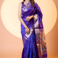Royal Purple Paithani Silk Saree with Silver Zari Border Designer Pallu