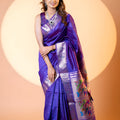 Royal Purple Paithani Silk Saree with Silver Zari Border Designer Pallu