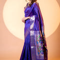 Royal Purple Paithani Silk Saree with Silver Zari Border Designer Pallu