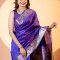 Royal Purple Paithani Silk Saree with Silver Zari Border Designer Pallu