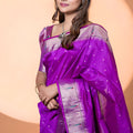 Purple Paithani Silk Saree with Silver Zari Border Rich Designer Pallu