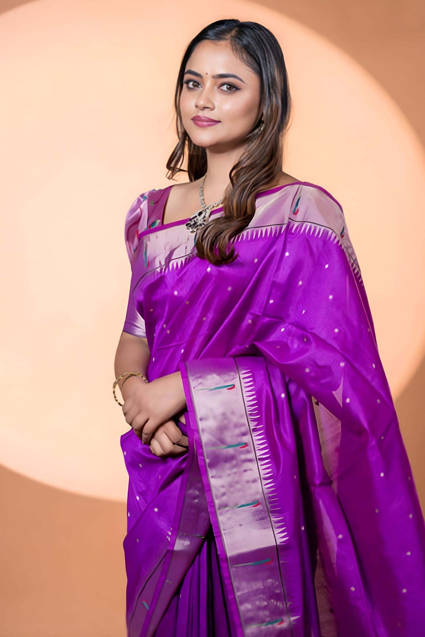 Purple Paithani Silk Saree with Silver Zari Border Rich Designer Pallu