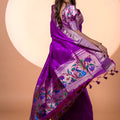 Purple Paithani Silk Saree with Silver Zari Border Rich Designer Pallu
