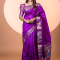 Purple Paithani Silk Saree with Silver Zari Border Rich Designer Pallu