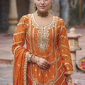 Elegant Orange Readymade Chinon Palazzo Suit with Dupatta for Women