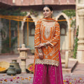 Elegant Orange Readymade Chinon Palazzo Suit with Dupatta for Women