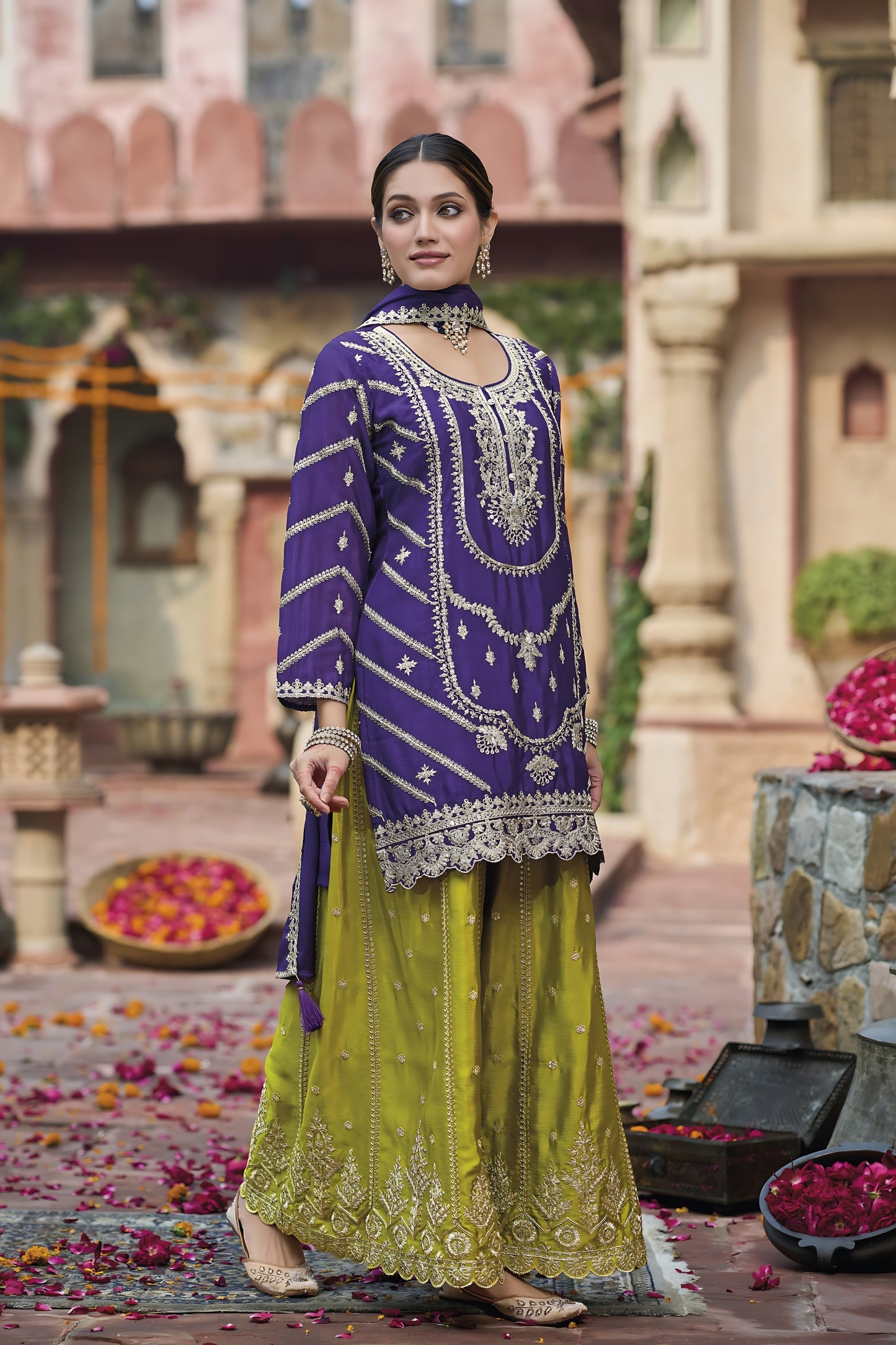 Stunning Purple Readymade Chinon Palazzo Suit with Dupatta for Women