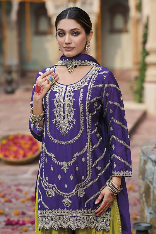 Stunning Purple Readymade Chinon Palazzo Suit with Dupatta for Women