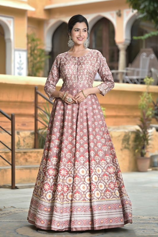 Elegant Mauve Digital Printed Dola Silk Lehenga Choli with Designer Dupatta for Women