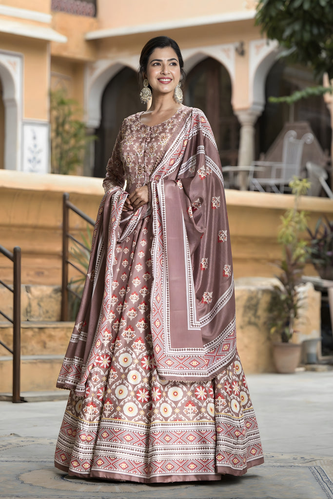 Elegant Mauve Digital Printed Dola Silk Lehenga Choli with Designer Dupatta for Women