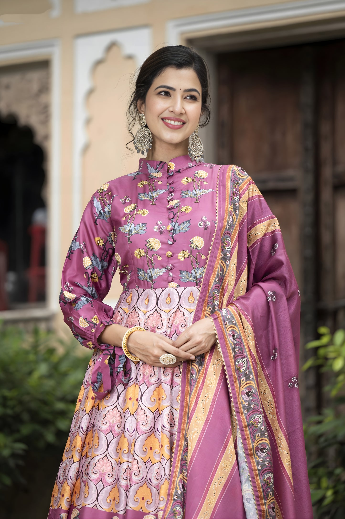 Traditional Purple Digital Printed Dola Silk Lehenga Choli with Designer Dupatta for Women