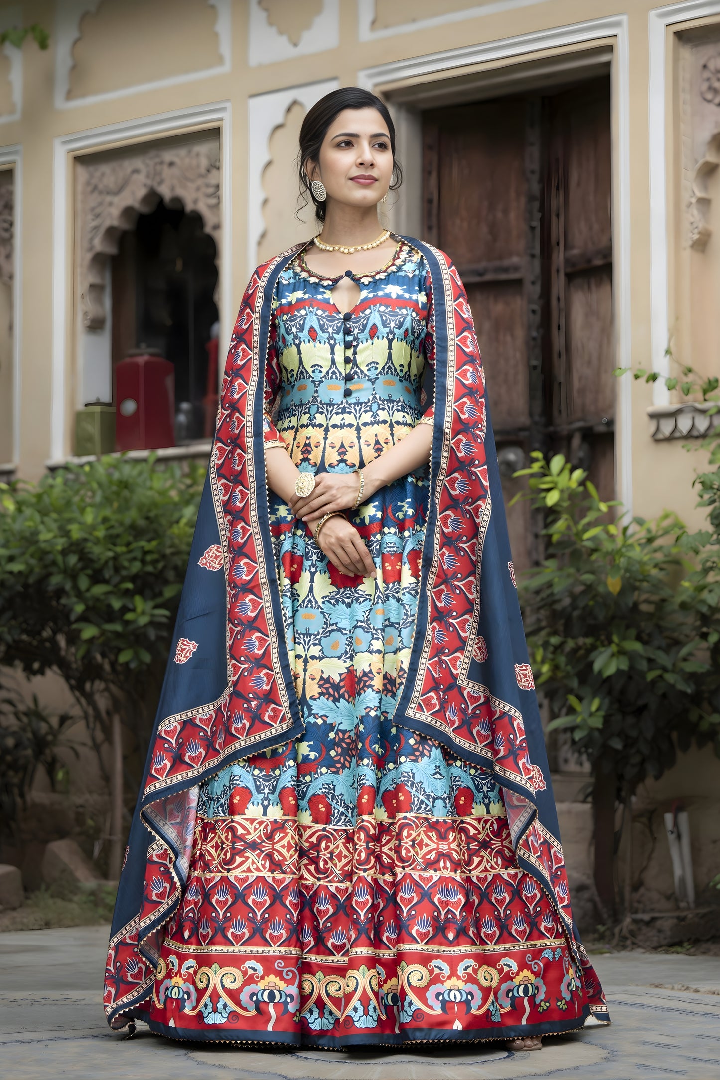 Elegant Multicolor Digital Printed Dola Silk Lehenga Choli with Designer Dupatta for Women