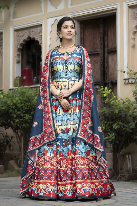 Elegant Multicolor Digital Printed Dola Silk Lehenga Choli with Designer Dupatta for Women