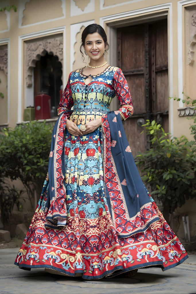 Elegant Multicolor Digital Printed Dola Silk Lehenga Choli with Designer Dupatta for Women