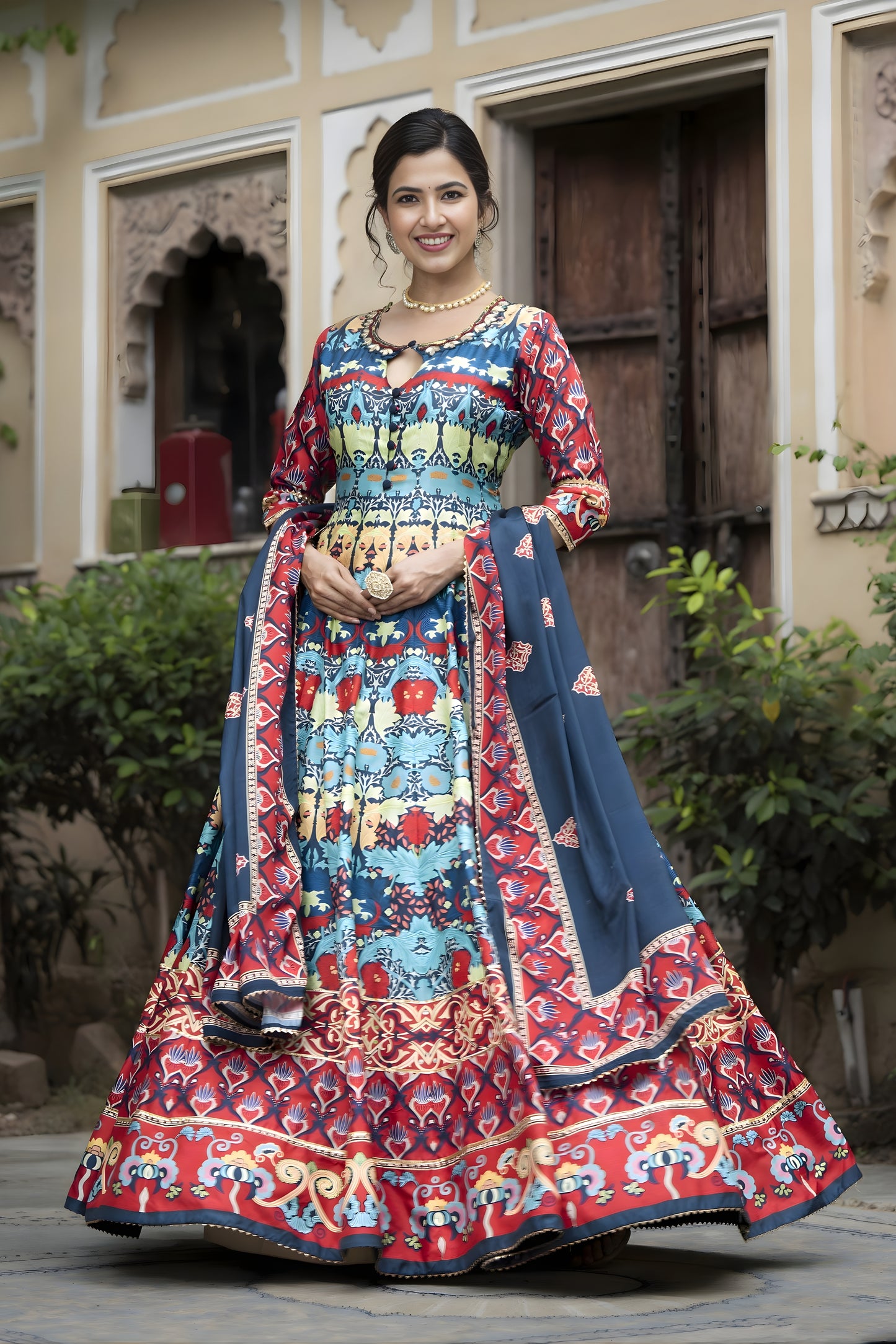 Elegant Multicolor Digital Printed Dola Silk Lehenga Choli with Designer Dupatta for Women