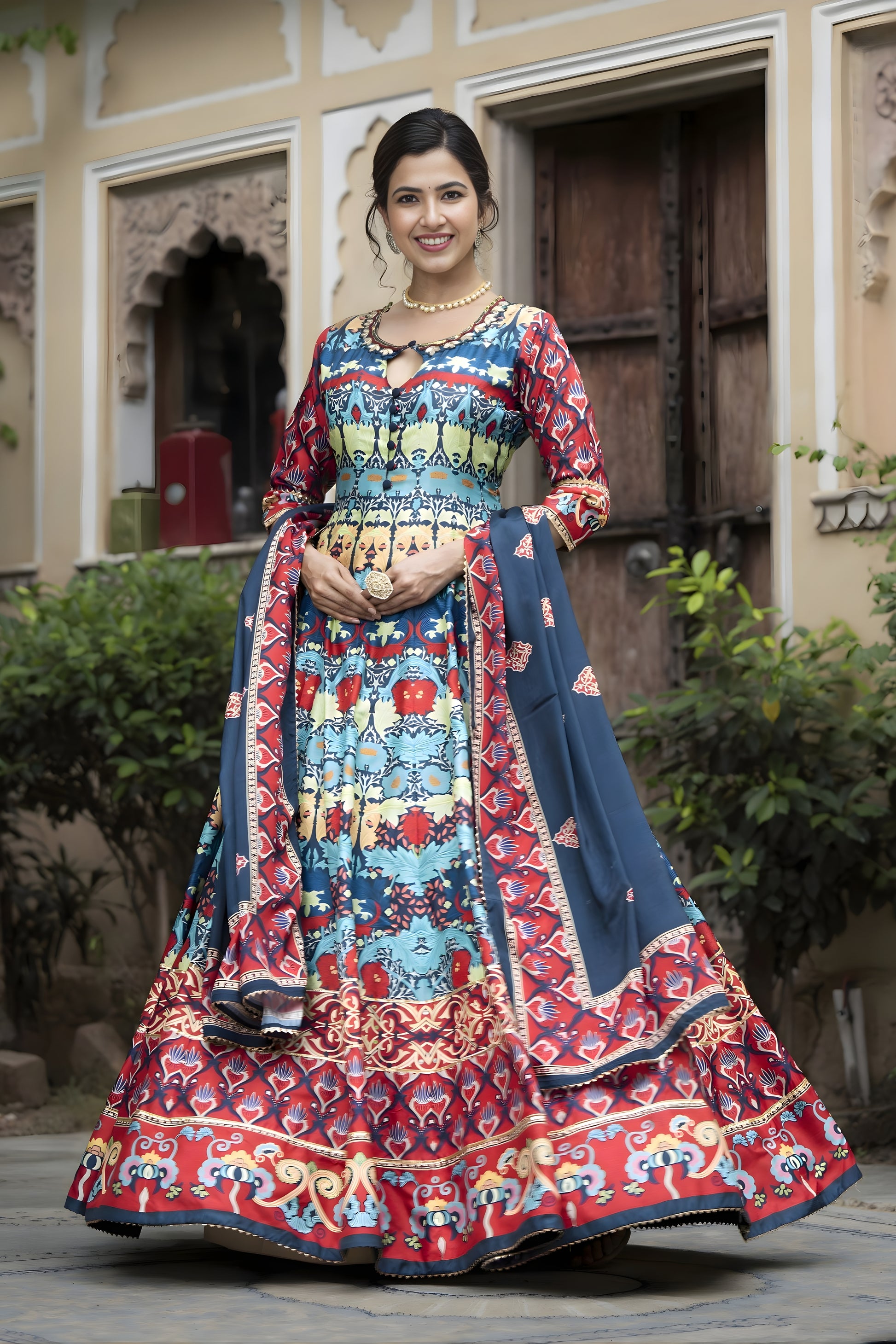 Elegant Multicolor Digital Printed Dola Silk Lehenga Choli with Designer Dupatta for Women