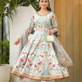 Elegant Sky Blue Floral Digital Printed Silk Satin Readymade Salwar Suit with Dupatta for Women