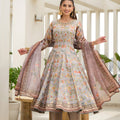 Stylish Grey Floral Digital Printed Silk Satin Readymade Salwar Suit with Dupatta for Women