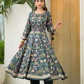 Festive Dark Teal Green Floral Digital Printed Silk Satin Readymade Salwar Suit for Women