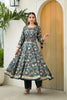 Festive Dark Teal Green Floral Digital Printed Silk Satin Readymade Salwar Suit for Women