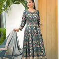 Festive Dark Teal Green Floral Digital Printed Silk Satin Readymade Salwar Suit for Women