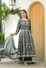 Festive Dark Teal Green Floral Digital Printed Silk Satin Readymade Salwar Suit for Women