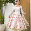 Trendy Off White Floral Digital Printed Silk Satin Readymade Salwar Suit with Dupatta for Women