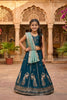 Elegant Teal Blue Peacock Embroidered Vichitra Silk Girls Lehenga Choli with Dupatta
