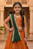 Festive Orange Peacock Embroidered Vichitra Silk Girls Lehenga Choli with Dupatta