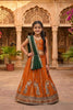 Festive Orange Peacock Embroidered Vichitra Silk Girls Lehenga Choli with Dupatta