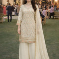 Elegant Off White Georgette Heavy Embroidered Pakistani Palazzo Suit