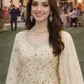 Elegant Off White Georgette Heavy Embroidered Pakistani Palazzo Suit