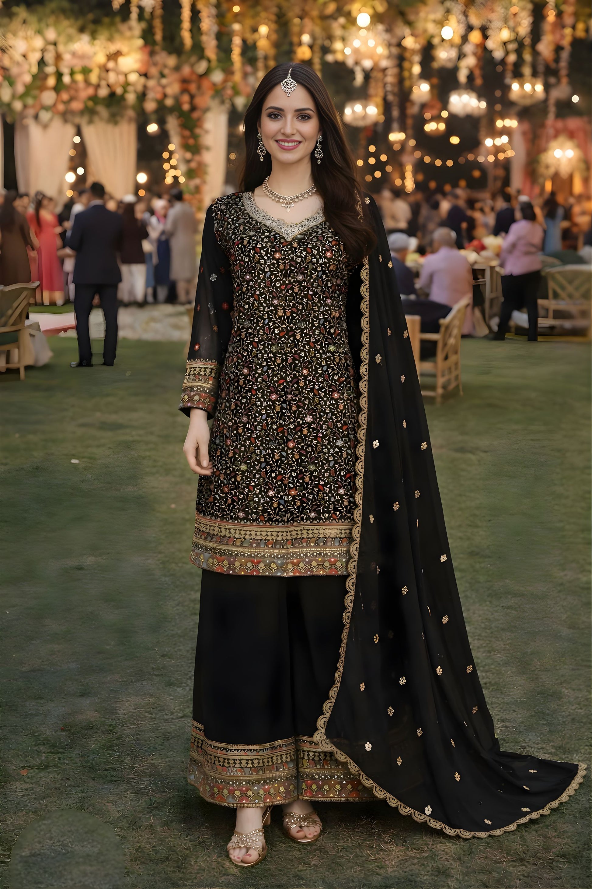Luxury Black Georgette Heavy Embroidered Pakistani Palazzo Suit