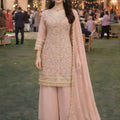 Wonderful Blush Pink Georgette Heavy Embroidered Pakistani Palazzo Suit